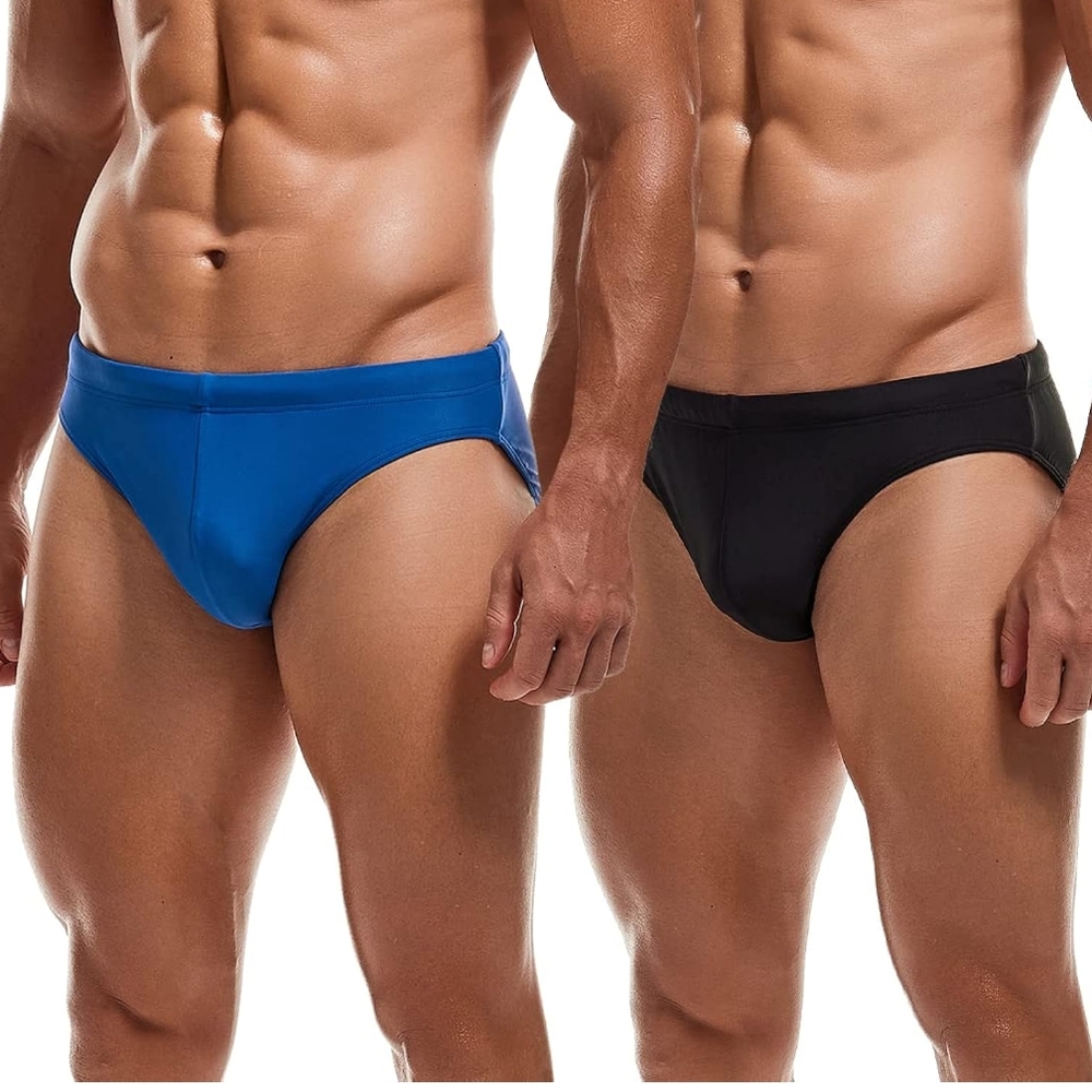 Men's Blue and Black Swim Trunks